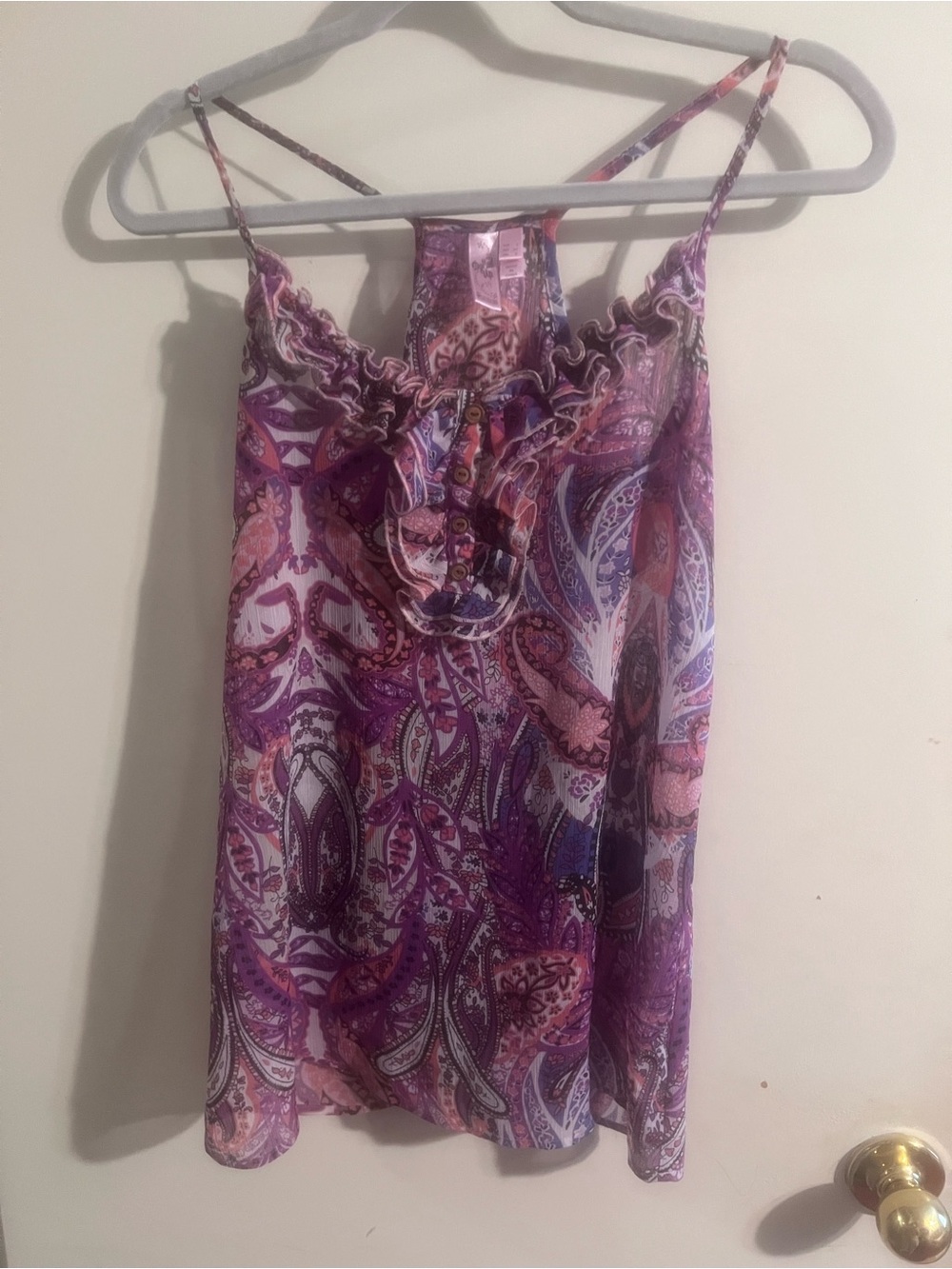 Dolled Up Purple Paisley Ruffle Tank